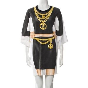Moschino Couture Graphic Dress Gold chain Accents Trompe l'œil illusion M